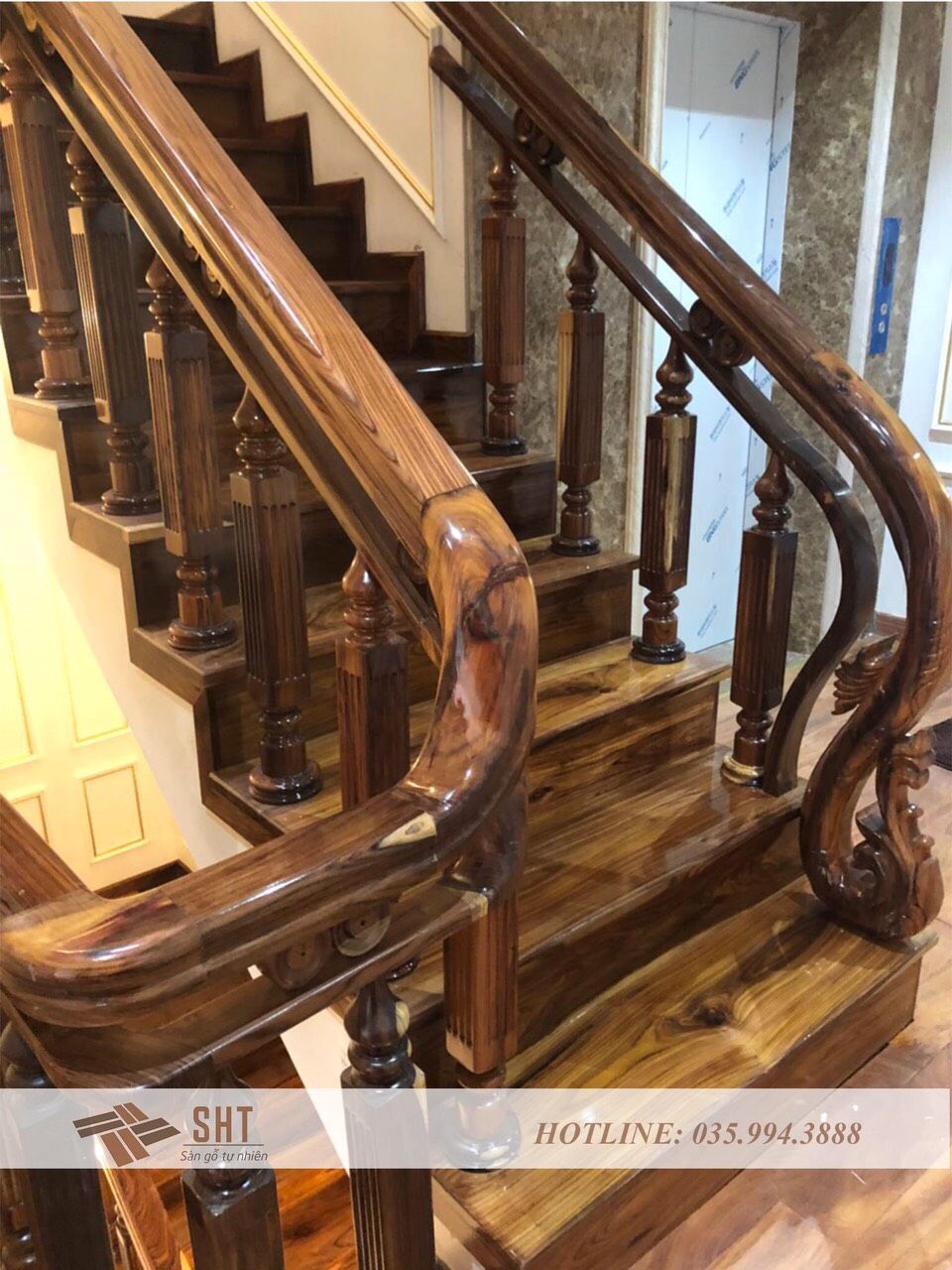Cầu thang gỗ cẩm lai siêu đẹp